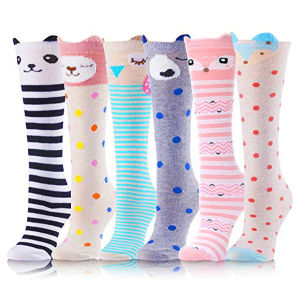 Cute Kids Knee High Animal Socks Cat Fox One Size